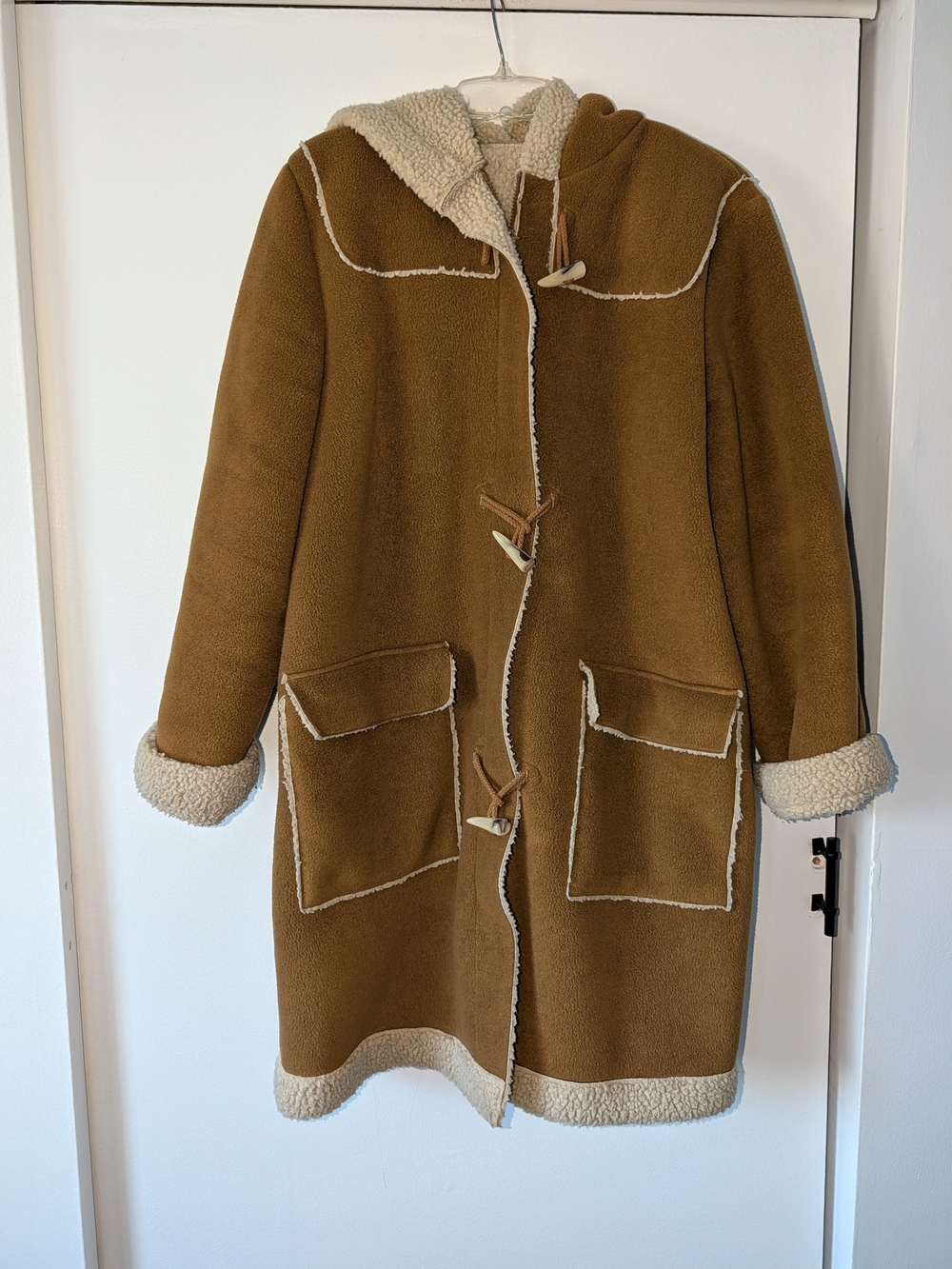 Old Navy XL Sherpa Faux Shearling Hooded Duffle Toggle Coat Brown